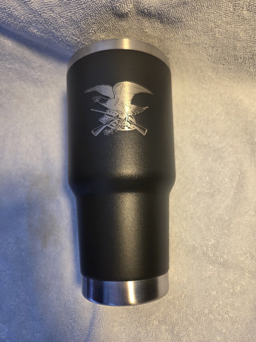 Matte Black Stainless Steel 30 Oz Tumbler Eagle & Crossed Rifles NRA Logo